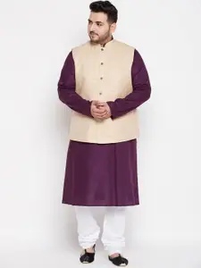 VASTRAMAY PLUS Size Men Purple Kurta with Churidar & With Nehru Jacket