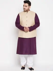 VASTRAMAY Size Men Purple Kurta with Churidar & With Nehru Jacket