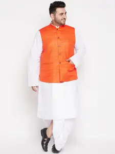 VASTRAMAY PLUS Size Men White & Women Pure Cotton Kurta with Dhoti Pants & Nehru Jacket