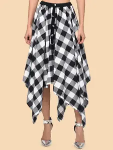 Hive91 Women White Checked Asymmetric Flared Midi skirt