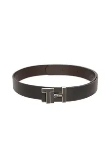 Tommy Hilfiger Men Black & Brown Reversible Textured Leather Belt