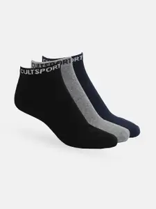 Cultsport Men Pack Of 3 Solid Cotton Ankle-Length Socks