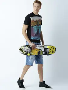 Huetrap Men Black Printed Round Neck T-shirt