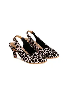 Denill Black & Off White Printed Party Kitten Pumps with Buckles