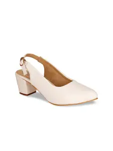 Denill Women White Block Pumps with Buckles