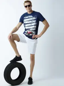 Huetrap Men Blue Printed Round Neck T-shirt