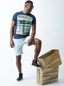 Huetrap Men Blue Printed Round Neck T-shirt