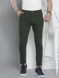 The Indian Garage Co Men Olive Green Solid Chinos Trousers