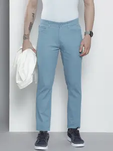 The Indian Garage Co Men Blue Solid Chinos Trousers