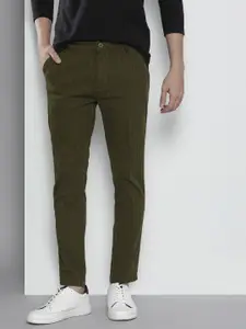 The Indian Garage Co Men Olive Green Striped Slim Fit Chinos Trousers