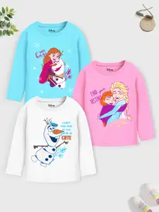 YK Disney Girls Pink & Blue Pack Of 3 Disney Frozen Princess Printed T-shirt