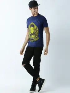 Huetrap Men Navy Printed Round Neck T-shirt