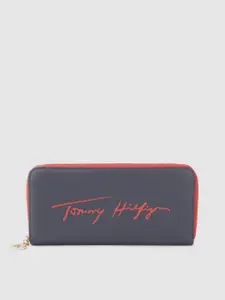 Tommy Hilfiger Women Navy Blue & Red Printed Zip Detail PU Zip Around Wallet