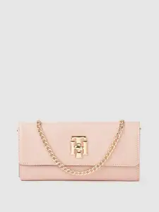 Tommy Hilfiger Women Peach-Coloured Textured PU Two Fold Wallet