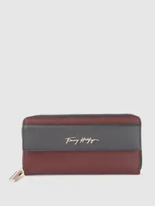 Tommy Hilfiger Women Brown & Grey Colourblocked Leather Zip Around Wallet