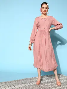 Juniper Women Pink Viscose Rayon Fluid Tie-Up Ethnic Dress