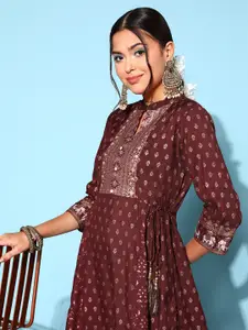 Juniper Women Maroon Viscose Rayon Adjustable Waistline Ethnic Dress