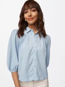 AND Blue Solid Shirt Style Top