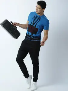 Huetrap Men Blue Printed Round Neck T-shirt