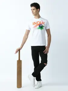 Huetrap Men White Tricolour Print Round Neck T-shirt