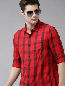 SPYKAR Men Slim Fit Tartan Checked Pure Cotton Casual Shirt