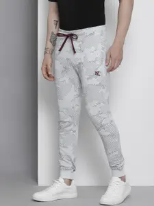The Indian Garage Co Men Grey and Black Printed Slim Fit Joggers