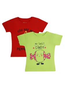 Bodycare Kids Girls Pack Of 2 Red & Green Printed T-shirt