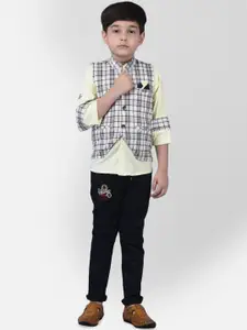 TS TRENDS Boys Yellow & Black Checked Shirt with Trousers & With Waistcoat