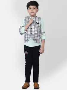 TS TRENDS Boys Sea Green & White Checked Shirt with Trousers