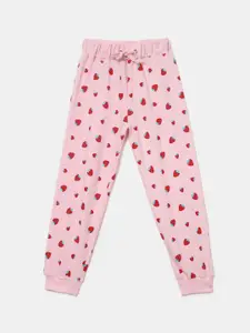 V-Mart Girls Pink & Red Printed Cotton Lounge Pants