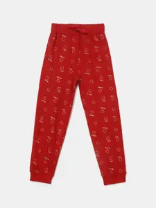 V-Mart Girls Red Printed Cotton Lounge Pants
