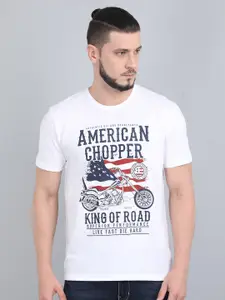 COOFT Men White Biker Printed Pure Cotton Round Neck T-shirt