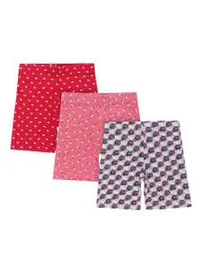 Bodycare Kids Set Of 3 Girls Red Conversational Printed Shorts
