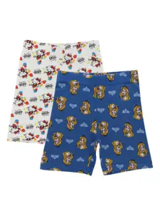 Bodycare Kids Girls Off White & Blue Set Of 2 Printed Shorts
