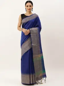 VISHNU WEAVES Blue & Grey Zari Woven Design Bhagalpuri  Saree