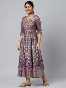 AURELIA Purple & Gold Ethnic Motifs Printed Maxi Dress