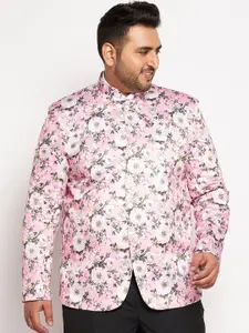 VASTRAMAY PLUS Men Plus Size Pink Printed Slim Fit Bandhgala Blazer