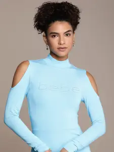 bebe Season Staples High Neck Bodycon Midi Dress With Cold-Shoulder Sleeves