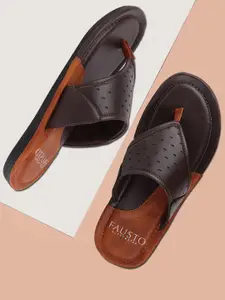 FAUSTO Men Brown & Black PU Comfort Sandals