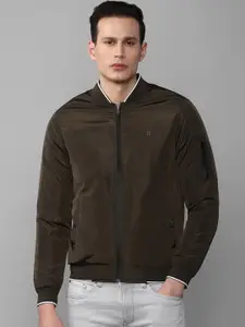Louis Philippe Sport Men Olive Green Solid Bomber Jacket
