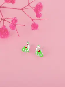 GIVA GIVA Green Rhodium-Plated Animal Shaped 925 Sterling Silver Studs Earrings