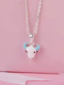 GIVA Girls Rhodium-Plated Moo Pendant With Link Chain