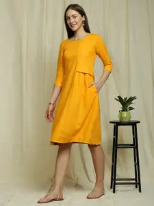 Indifusion Yellow Linen A-Line Dress