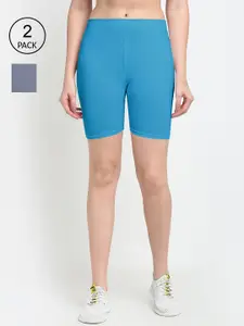 GRACIT Women Pack of 2 Blue & Grey Cycling Shorts