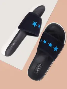 FAUSTO Men Navy Blue & Blue Printed Sliders
