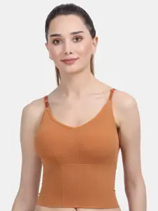 Amour Secret Orange Lightly Padded & Non Wired Solid Workout Bra