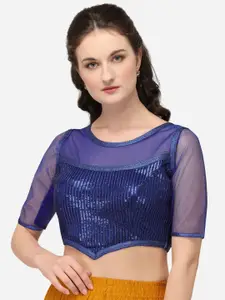 Amrutam Fab Women Blue Sequin Embroidered Georgette Saree Blouse