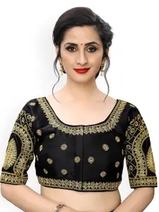 Amrutam Fab Women Black Embroidered Saree Blouse