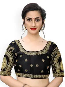 Amrutam Fab Women Black Embroidered Saree Blouse