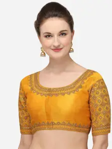 Amrutam Fab Women Yellow Embroidered Saree Blouse